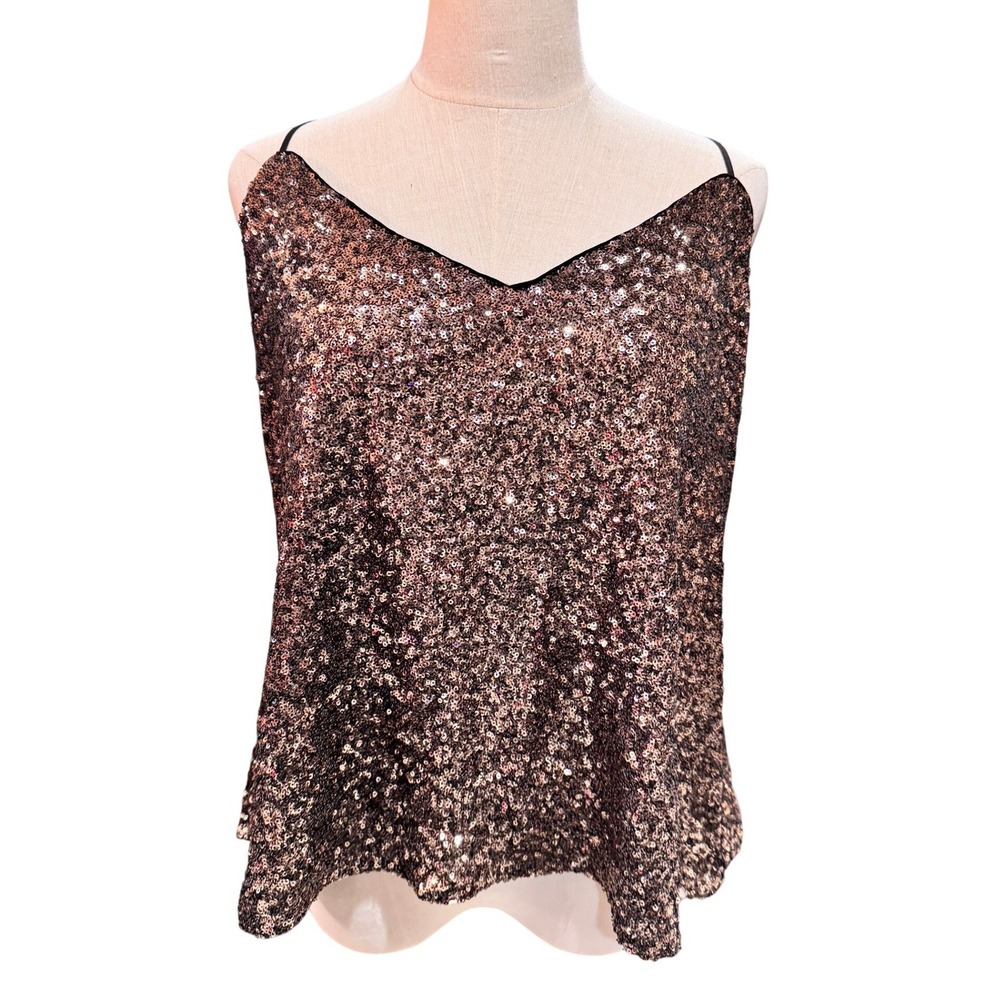 Banana Republic Sequin Camisole Tank Top Bronze V Neck‎ Spaghetti Strap XL